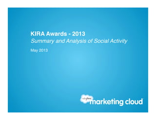 Summary and Analysis of Social Activity!
May 2013!
KIRA Awards - 2013!
 