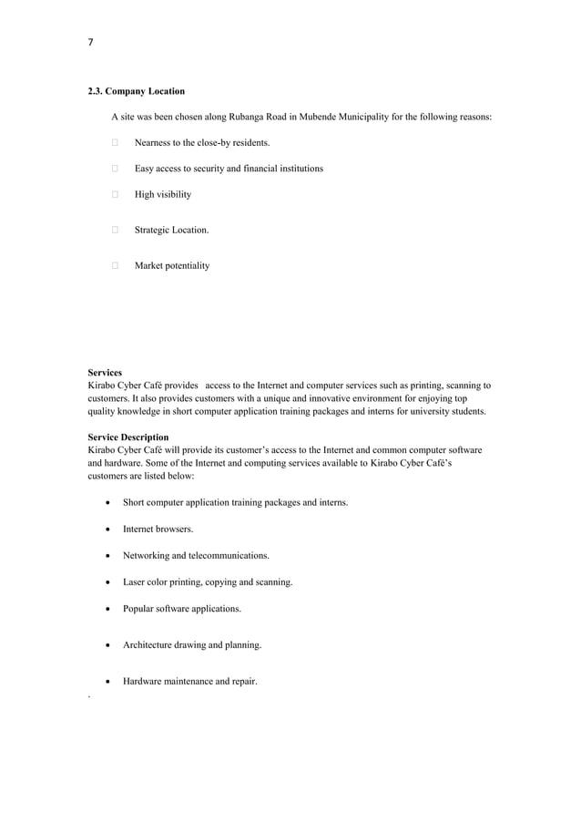 Kirabo cyber cafe business plan