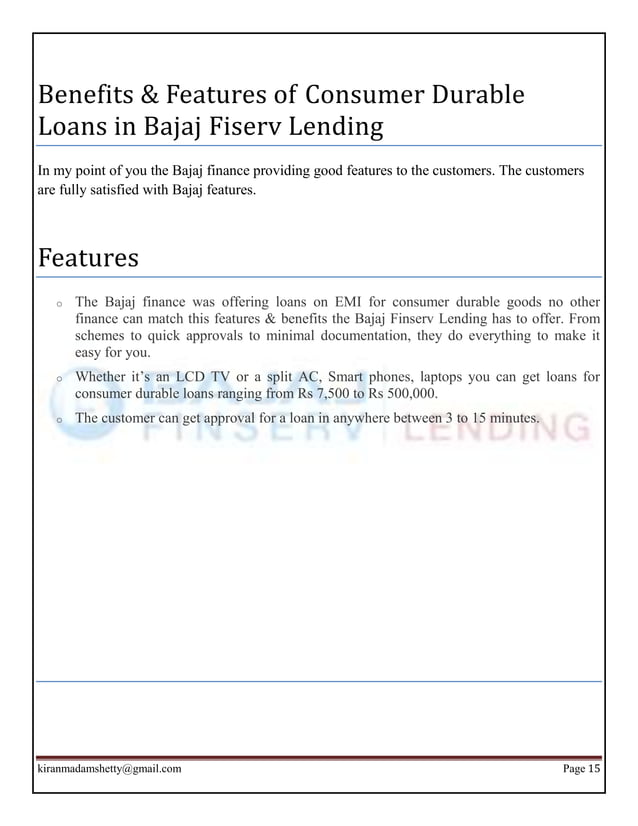 PROJECT ON CONSUMER DURABLE LOANS IN BAJAJ FINANCE PDF