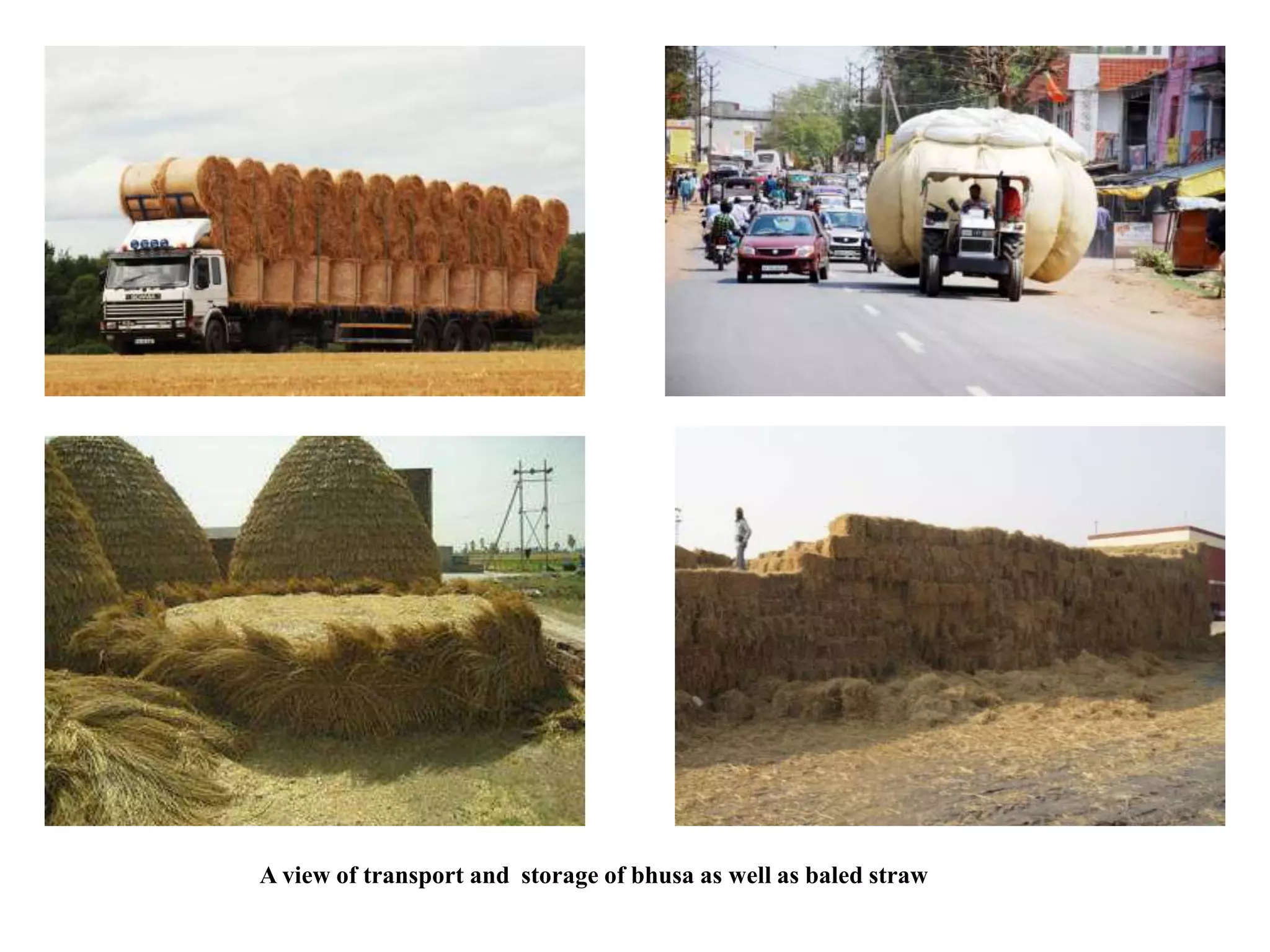 A view of transport and storage of bhusa as well as baled straw
 
