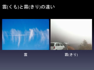 雲と霧(きり)の違い
雲 霧(きり)
 