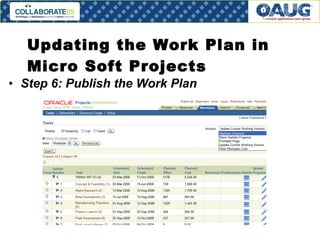 Updating the Work Plan in Micro Soft Projects Step 6: Publish the Work Plan 