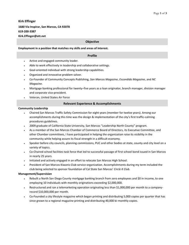 Kirk Effinger Govt Np Resume PDF