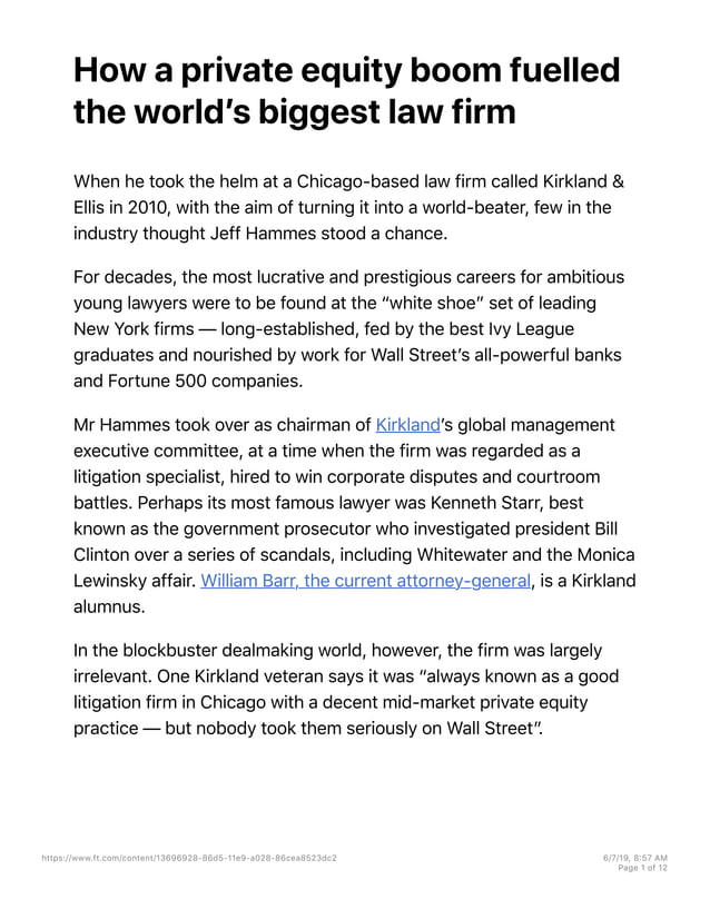 Kirkland & Ellis How a private equity boom fuelled the worldʼs biggest