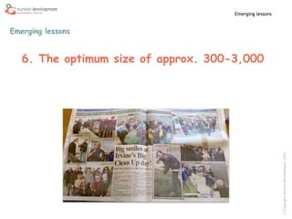 ©CopyrightNurtureDevelopment,2015
Emerging lessons
Emerging lessons
6. The optimum size of approx. 300-3,000
 