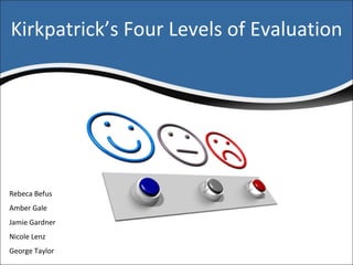 Kirkpatrick’s Four Levels of Evaluation Rebeca Befus Amber Gale Jamie Gardner Nicole Lenz George Taylor 