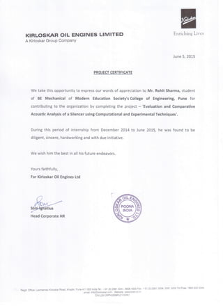 Kirloskar Project Certificate