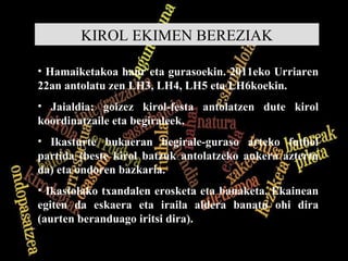 KIROL EKIMEN BEREZIAK Hamaiketakoa haur eta gurasoekin. 2011eko Urriaren 22an antolatu zen LH3, LH4, LH5 eta LH6koekin. Jaialdia: goizez kirol-festa antolatzen dute kirol koordinatzaile eta begiraleek. Ikasturte bukaeran begirale-guraso arteko futbol partida (beste kirol batzuk antolatzeko aukera aztertu da) eta ondoren bazkaria. Ikastolako txandalen erosketa eta banaketa. Ekainean egiten da eskaera eta iraila aldera banatu ohi dira (aurten beranduago iritsi dira). 