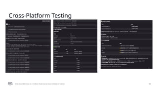 © 2026, Amazon Web Services, Inc. or its affiliates. All rights reserved. Amazon Confidential and Trademark. 14
Cross-Platform Testing
 