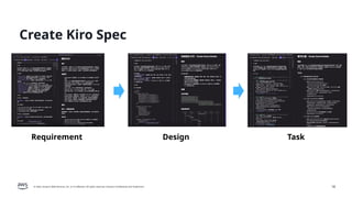 © 2026, Amazon Web Services, Inc. or its affiliates. All rights reserved. Amazon Confidential and Trademark. 18
Create Kiro Spec
Requirement Design Task
 