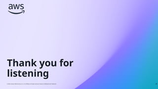 © 2026, Amazon Web Services, Inc. or its affiliates. All rights reserved. Amazon Confidential and Trademark.
© 2026, Amazon Web Services, Inc. or its affiliates. All rights reserved. Amazon Confidential and Trademark.
Thank you for
listening
49
 