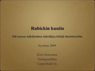Rubickin kuutio 360 asteen näkökulma taiteilijayrittäjä identiteettiin Syyskuu 2009 Kirsi Neuvonen Taidegraafikko Copperfield Oy 