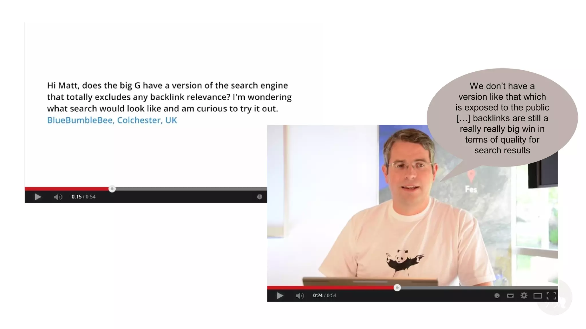 We don’t have a
version like that which
is exposed to the public
[…] backlinks are still a
really really big win in
terms of quality for
search results
 