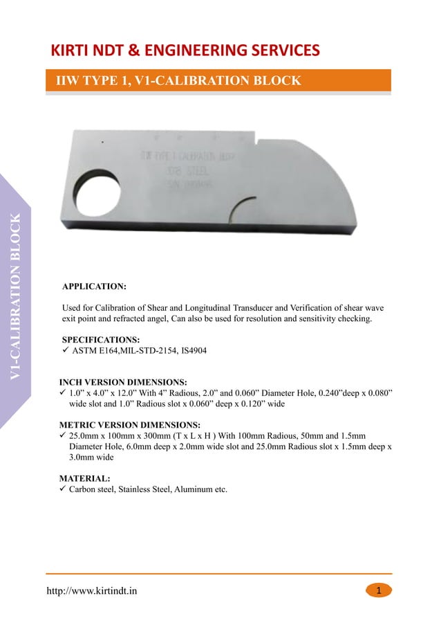IIW V1 Ultrasonic calibartion block PDF