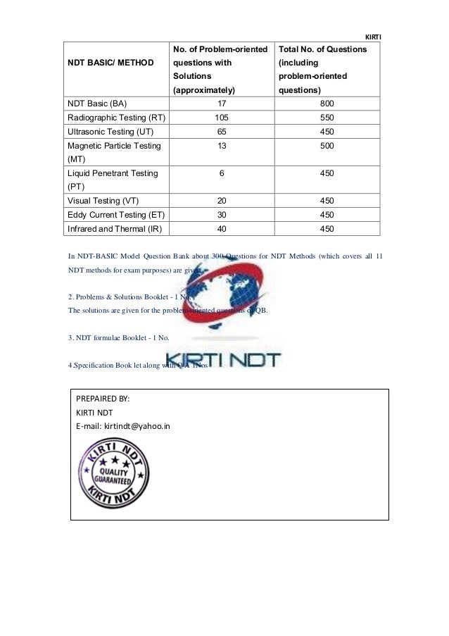 Eddy Current Testing NDT Level 3 Exam Model Question Answer