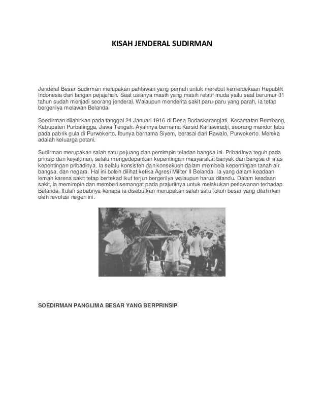 Biografi Jendral Sudirman Jendral Besar Bapak Tentara Indonesia