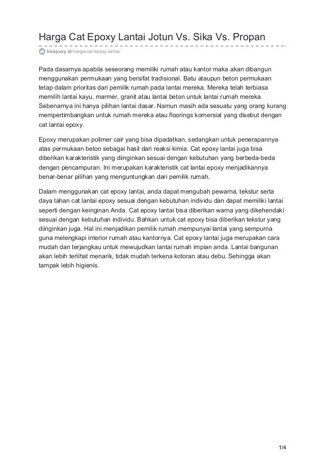 Kisepoxy id harga cat epoxy lantai jotun vs sika vs propan