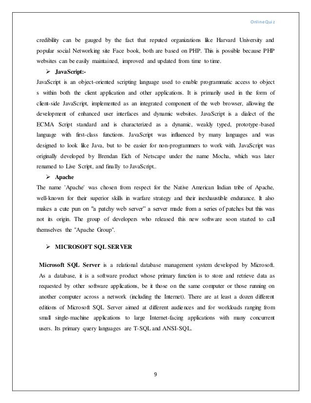 Online Quiz System Project Report