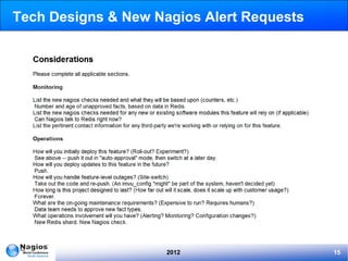 Tech Designs & New Nagios Alert Requests




                     2012                  15
 