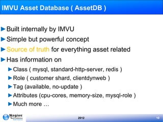 IMVU Asset Database ( AssetDB )


►Built internally by IMVU
►Simple but powerful concept
►Source of truth for everything a...