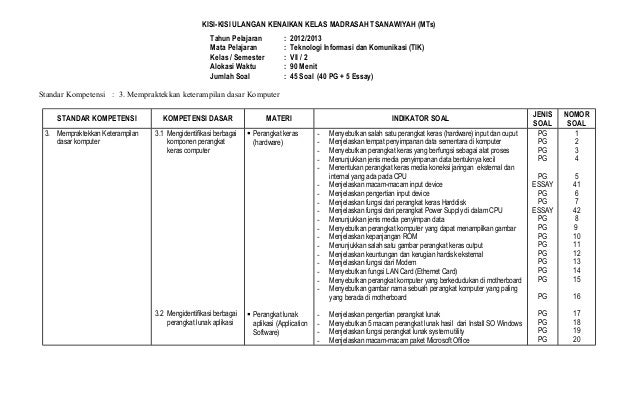 soal essay tik kelas 7 semester 2 dan kunci jawaban