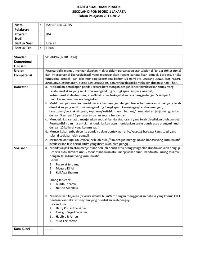 Contoh Kisi Kisi Soal Bahasa Inggris Sma Kelas Xii 