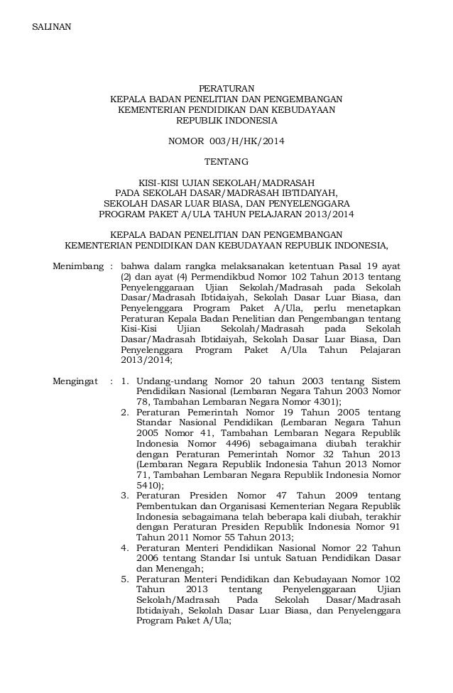 Kisi Kisi Ujian Sekolah Sd Mi 2014