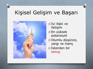 Kişisel Gelişim ve Başarı
O İyi ilişki ve
iletişim
O En yüksek
potansiyel
O Olumlu düşünce,
yargı ve inanç
O İstenilen bir
sonuç
 