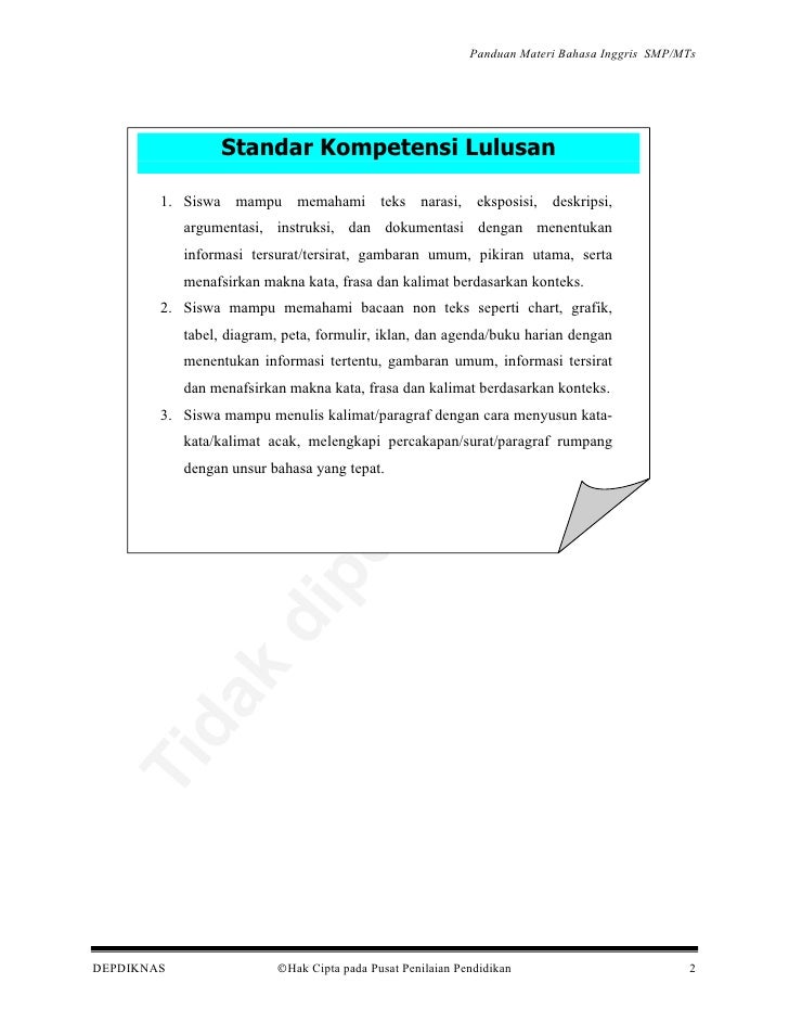 teks inggris formulir bahasa Bahasa Inggris Kisi Unsmp Soal