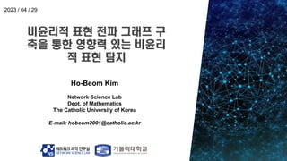 Ho-Beom Kim
Network Science Lab
Dept. of Mathematics
The Catholic University of Korea
E-mail: hobeom2001@catholic.ac.kr
2023 / 04 / 29
 