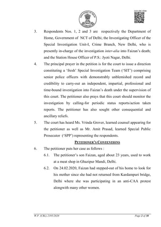 W.P. (CRL) 2195/2020 Page 2 of 38
3. Respondents Nos. 1, 2 and 3 are respectively the Department of
Home, Government of NC...