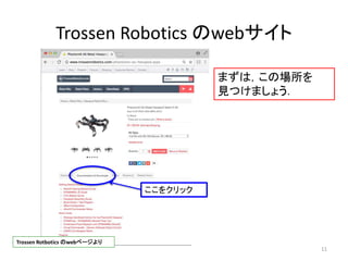 Trossen Robotics のwebサイト
11
ここをクリック
まずは，この場所を
見つけましょう．
Trossen Rotbotics のwebページより
 