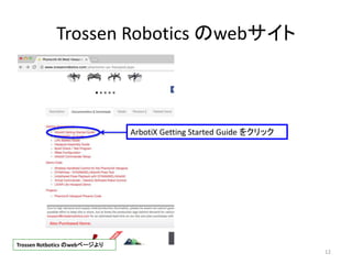 Trossen Robotics のwebサイト
12
ArbotiX Getting Started Guide をクリック
Trossen Rotbotics のwebページより
 