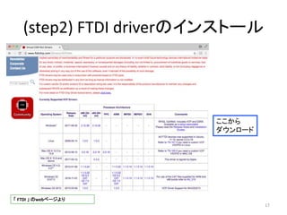 (step2) FTDI driverのインストール
17
ここから
ダウンロード
「 FTDI 」 のwebページより
 