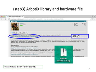 (step3) ArbotiX library and hardware file
20
クリック
Trossen Rotbotics のwebページからのリンク先
 