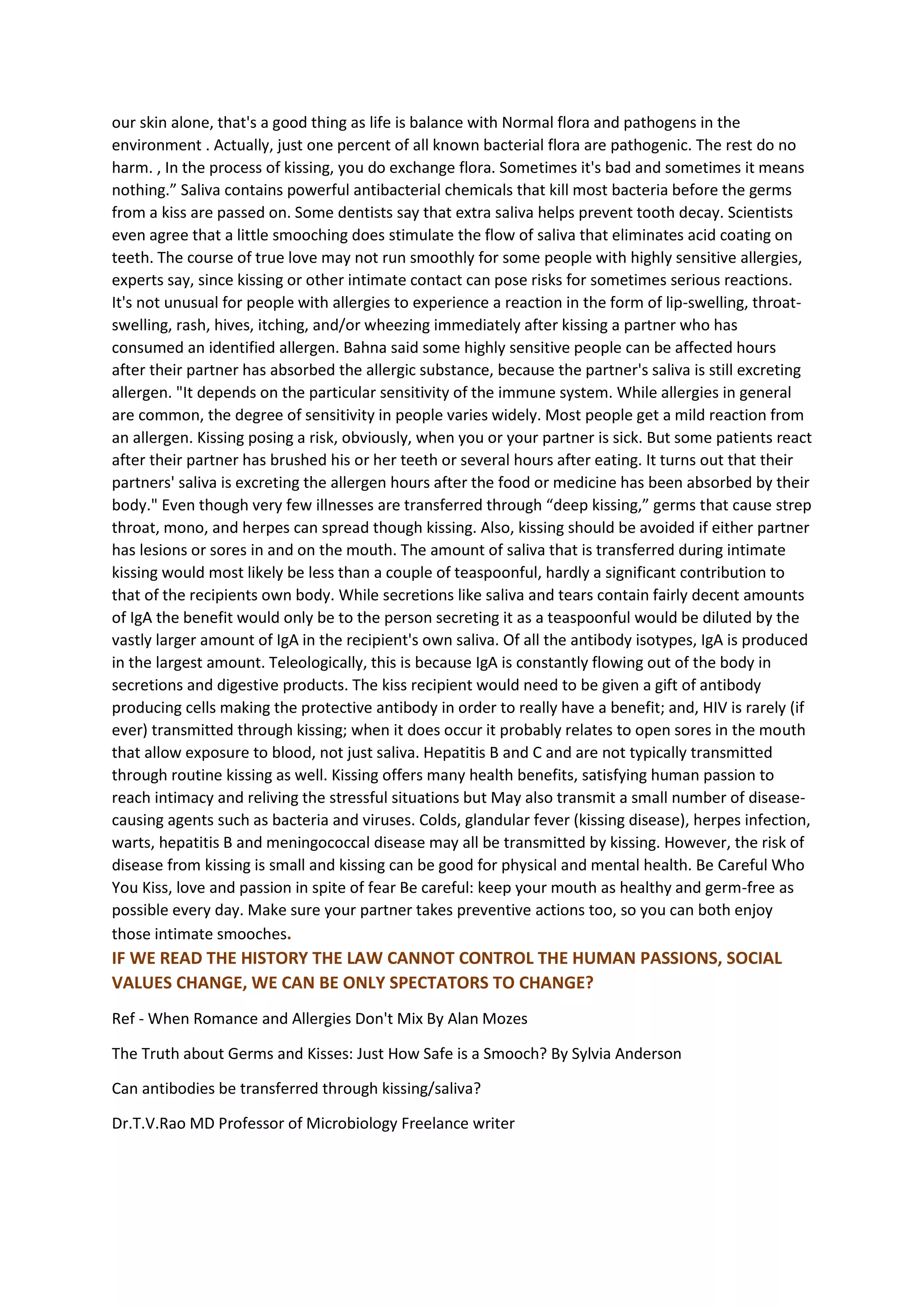 KISSING, MICROBES, INFECTION AND LAW | PDF