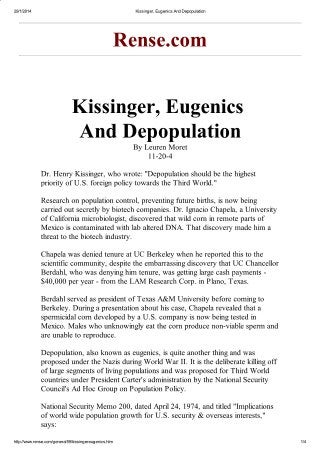 Kissinger, eugenics and depopulation