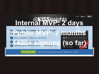 Internal MVP: 2 days Public MVP: 2 months 1400+ signups (so far) 