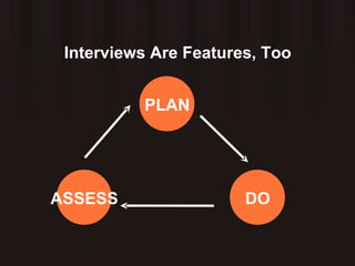 Interviews Are Features, Too PLAN DO ASSESS 