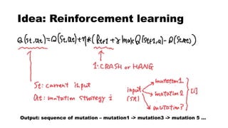 Idea: Reinforcement learning
Output: sequence of mutation – mutation1 -> mutation3 -> mutation 5 …
 