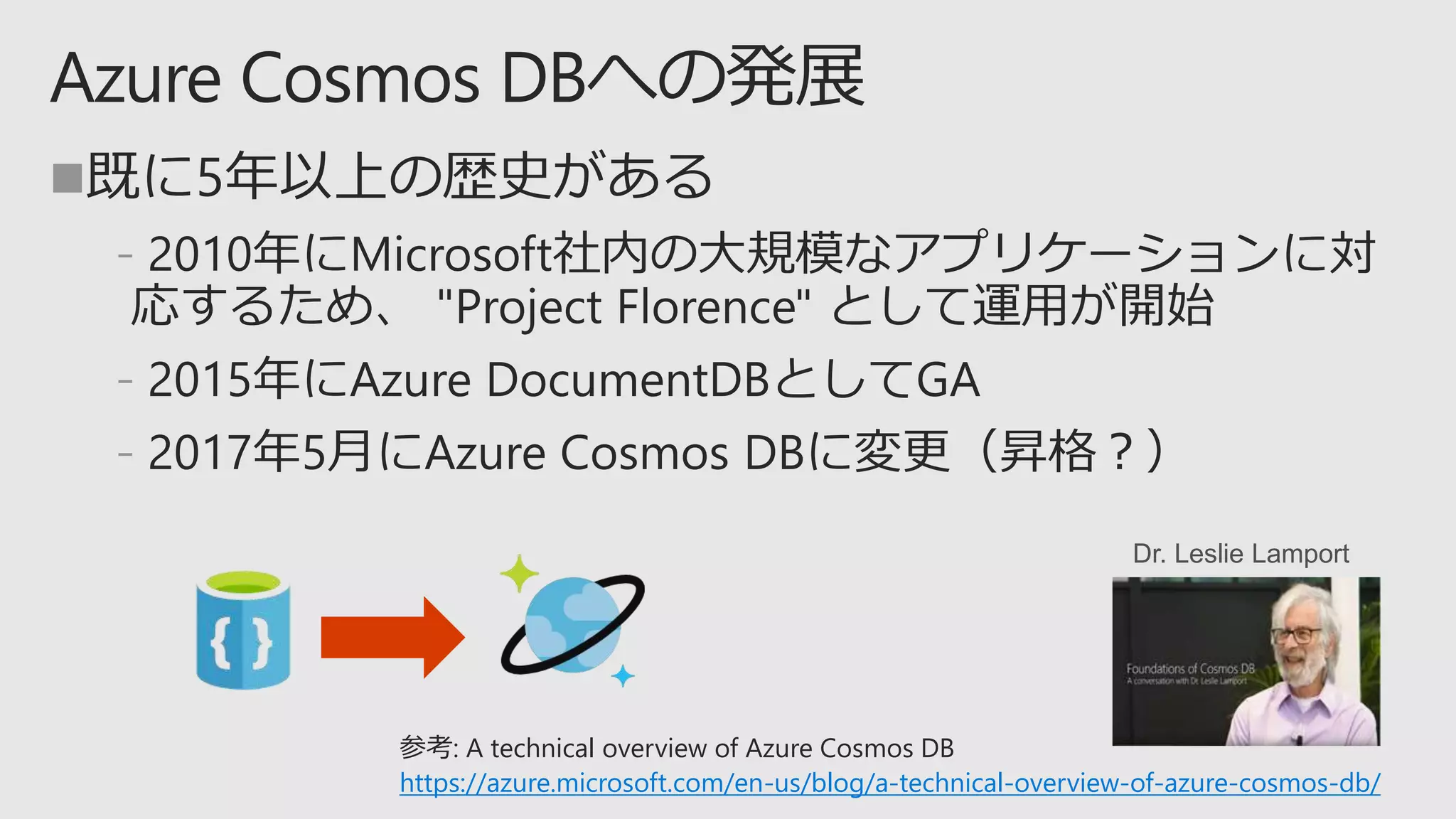 
﹣
﹣
﹣
参考: A technical overview of Azure Cosmos DB
https://azure.microsoft.com/en-us/blog/a-technical-overview-of-azure-cosmos-db/
Dr. Leslie Lamport
 