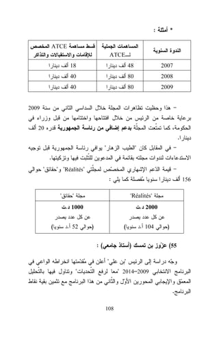 :

*

ATCE
ATCE
18

48

2007

40

80

2008

40

80

2009

2009
20

.
"

"

.
"

" "Réalités"
:
"

156

"

"Réalités"

. 1000
(

. 52

. 2000
)

(

:(

. 104

)
"

"

)

(55

"
" 2014–2009
.

108

 