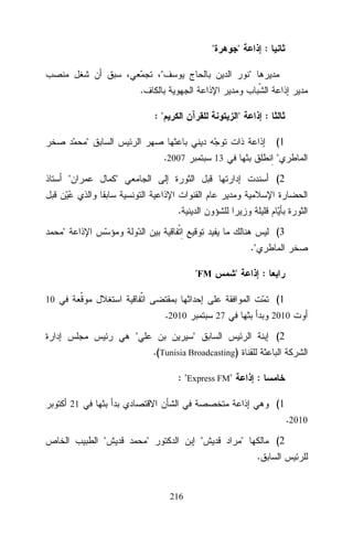 "

"

:

"

"

.
:"

"

:

"

(1
.2007

"

"

13

"

(2
.

"

(3
."
"FM

"

:
(1

10

.2010
"

27

2010

"

(2

.(Tunisia Broadcasting)
: "Express FM"

:
(1

21

.2010
"

"

"

"

(2
.

216

 