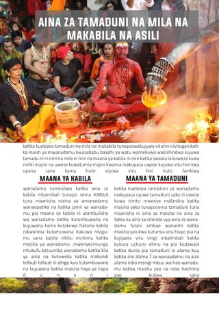 8
ka�ka kuelezea tamaduni na mila na makabila tunapaswakujuwa vituhiv nivituganika�-
ka maish ya mwanadamu kwasababu baadhi ya watu wamekuwa wakishindwa kujuwa
tamadu ni ni nini na mila ni nini na maana ya kabila ni nini ka�ka swaala la kuweza kuwa
miliki majini na uweze kuwatumia majini kwanza inakupasa uweze kujuwa vitu hivi kwa
upana sana kama huto vijuwa vitu hivi huto fanikiwa
wanadamu tumeubwa ka�ka aina za
kabila mbaimbali tunapo sema KABILA
tuna maanisha niaina ya wmanadamu
wanaopa�ka na ka�ka jamii ya wanada-
mu pia maana ya kabila ni utambulisho
wa wanadamu ka�ka kutambuwana na
kujuwana kama kutakuwa hakuna kabila
nikwamba kutamuwana itakuwa nivigu-
mu sana kabila nikitu muhimu ka�ka
maisha ya wanadamu .mwenyezimungu
mtukufu katuumba wanadamu ka�ka kila
ya aina na kutuweka ka�ka makundi
tofau� tofau� ili elngo kuu tutambuwane
na kujuwana ka�ka maisha haya ya hapa
d u n a n i
ka�ka kuelezea tamaduni za wanadamu
inakupasa ujuwe tamaduni zako ili uweze
kuwa nimtu mwenye mafanikio ka�ka
maisha yako tunaposema tamaduni tuna
maanisha ni aina za maisha na aina za
tabia na aina za vitendo vya aina za wana-
damu fulani ambao wanaishi ka�ka
maisha yao kwa kutumia vitu hivyo pia na
kujipa�a vitu vingi mbalimbali ka�ka
kukuza uchumi elimu na pia kiutawala
ka�ka dunia pia tamaduni ni alama kuu
ka�ka zile alama 7 za wanaadamu na aizo
alama ndio msingi mkuu wa hao wanada-
mu ka�ka maisha yao na ndio heshima
yao kubwa sana
maana ya kabila maana ya tamaduni
aina za tamaduni na mila na
makabila na asili
 