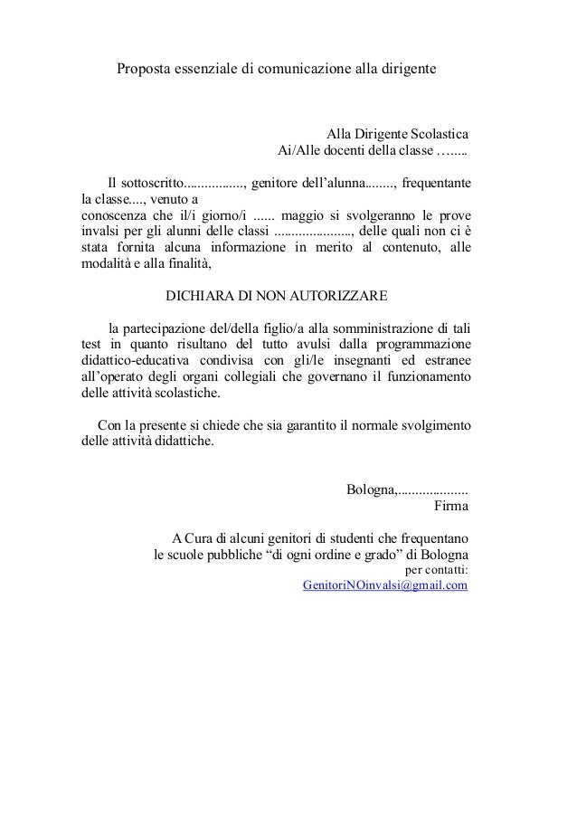 Lettera per dirigente scolastico