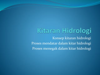 Konsep kitaran hidrologi
Proses mendatar dalam kitar hidrologi
Proses menegak dalam kitar hidrologi
 