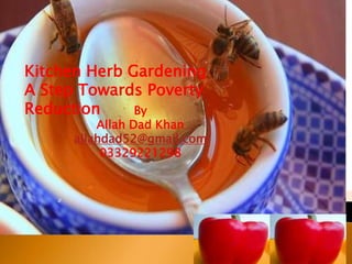 Kitchen herb garden A Lecture By Mr Allah Dad Khan Former DG Agriculture Extension Khyber Pakhtun Khwa Province & Visiting Professor Agriculture University Peshawar Pakistan