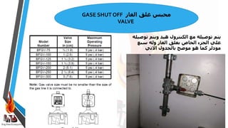 Eng:Diaa ELbayyomy
‫الغاز‬ ‫غلق‬ ‫محبس‬
GASE SHUT OFF
VALVE
‫توص‬ ‫ويتم‬ ‫هيد‬ ‫الكنترول‬ ‫مع‬ ‫توصيله‬ ‫يتم‬
‫يله‬
‫سبع‬ ‫وله‬ ‫الغاز‬ ‫بغلق‬ ‫الخاص‬ ‫الجزء‬ ‫علي‬
‫االتي‬ ‫بالجدول‬ ‫موضح‬ ‫هو‬ ‫كما‬ ‫مودلز‬
 