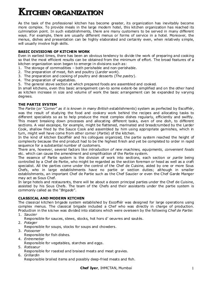 duties of a chef