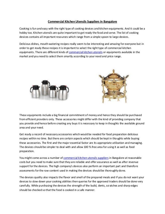 Commercial Kitchen Utensils Suppliers in Bangalore